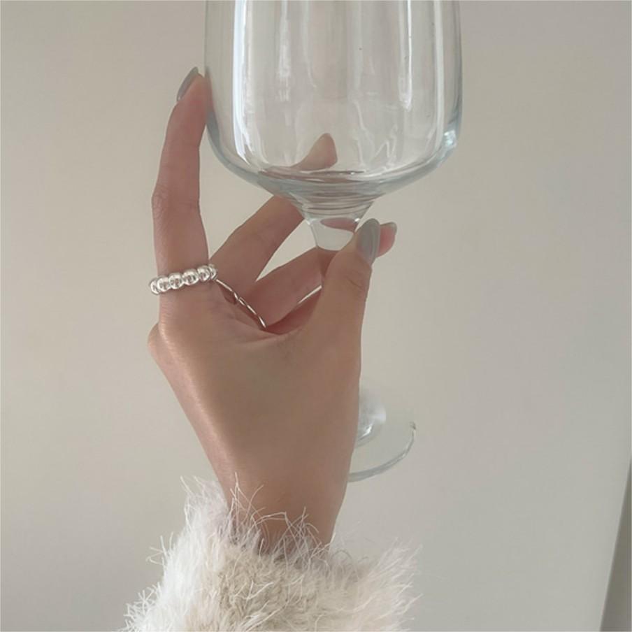 Minimalist Heart-Shaped 925 Sterling Silver Ring with Beveled Square Beads for Women