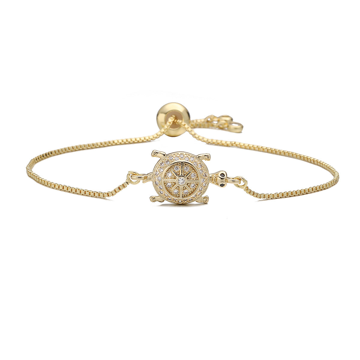Minimalist Luxury Geometric 18K Gold Plated Brass Cubic Zirconia Turtle Bracelet for Women