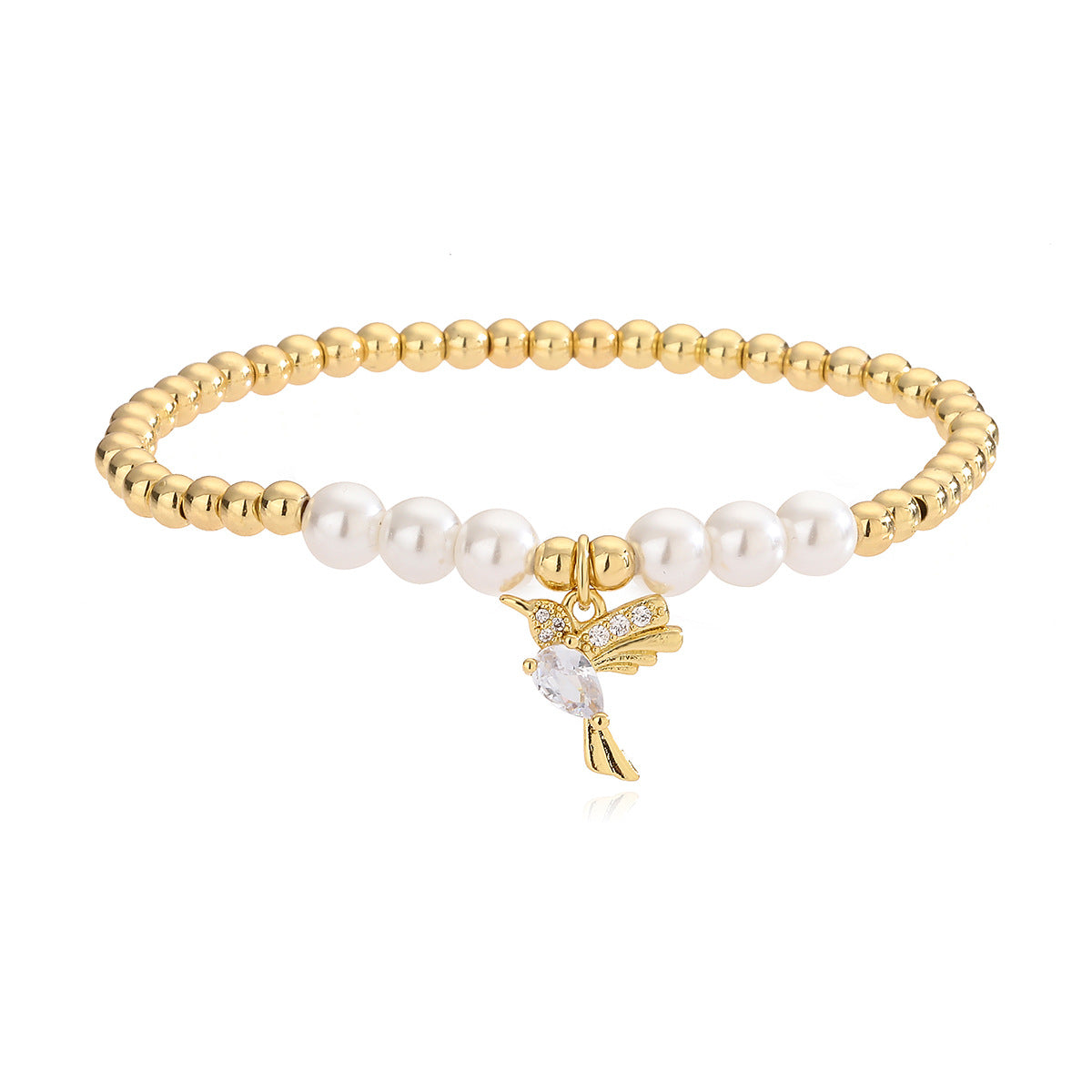 Minimalist Bird-Shaped Geometric Beaded Bracelet for Women with Copper Beads and Elastic Cord