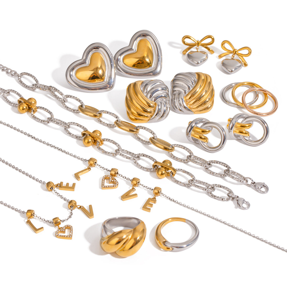 Elegant Titanium Steel Letter Heart Geometric Necklace Set for Women