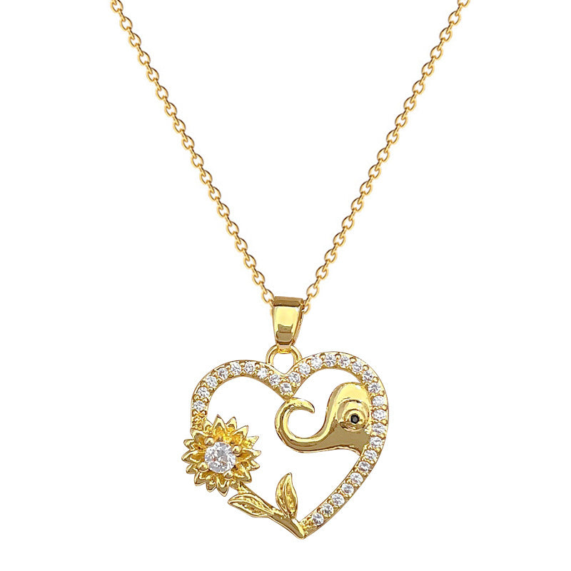 Collana pendente a forma di elefante girasole minimalista da donna e da uomo con catena a serpente in acciaio inossidabile e intarsio di strass