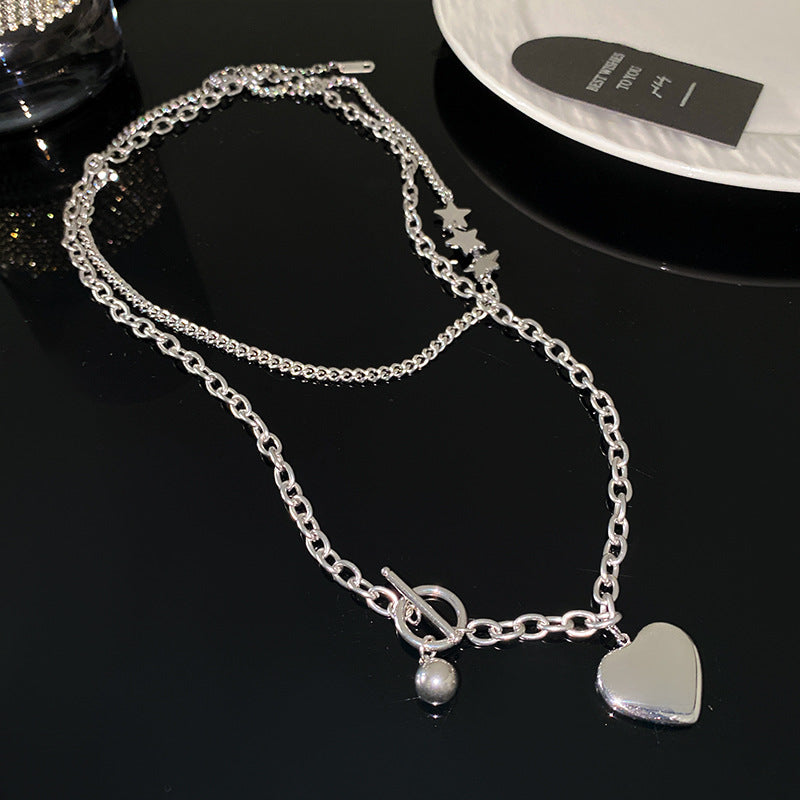 Sweet Streetwear Heart Star Geometric Titanium Steel Plated Double Layer Necklace for Unisex