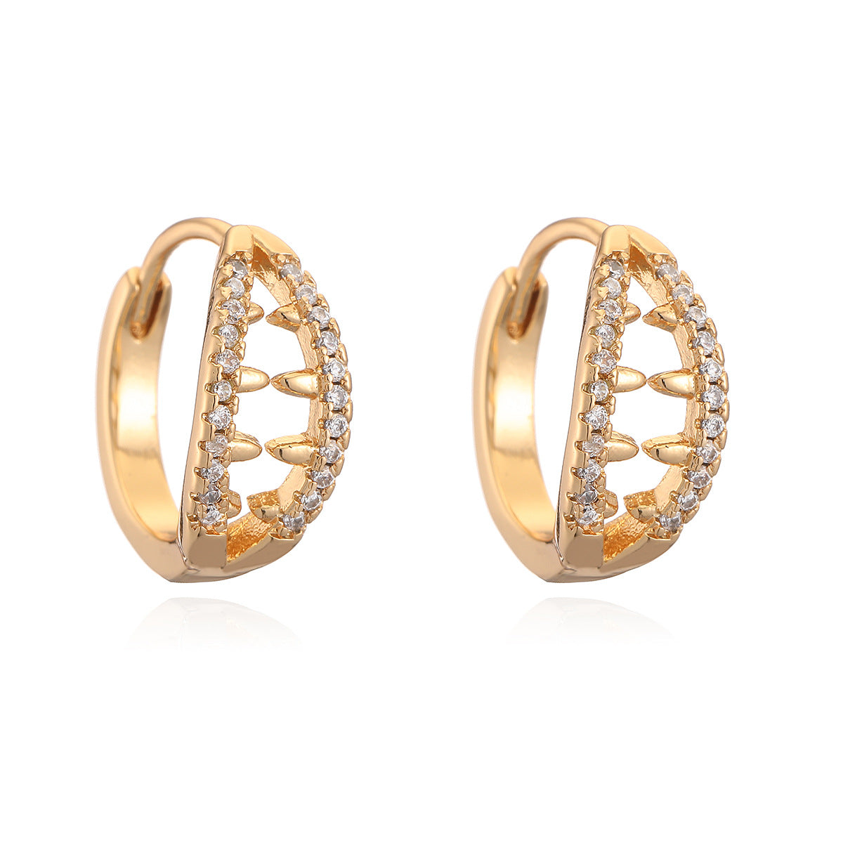 Orecchini da donna minimalisti geometrici vuoti in rame con placcatura in oro 18K e intarsio di zirconi