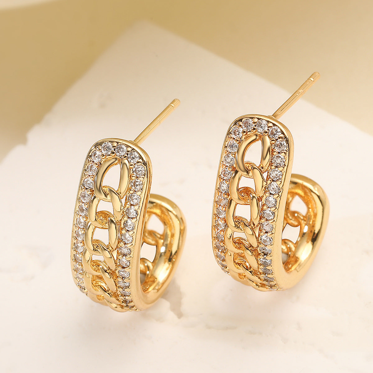 Minimalist Elegant Geometric Brass Gold Plated Cubic Zirconia Earrings for Women