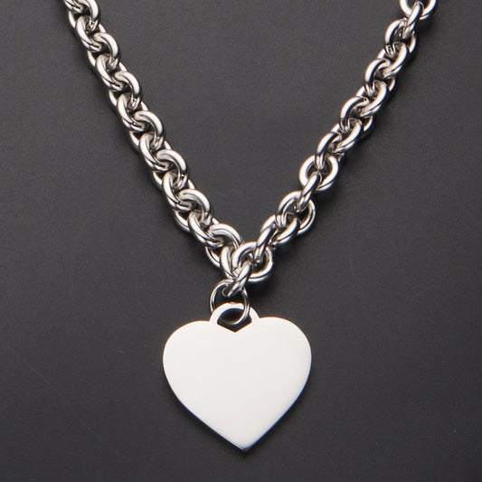 Sweet Minimalist Heart-Shaped Titanium Steel Necklace and Bracelet Set with Polished Stainless Steel Lobster Clasp