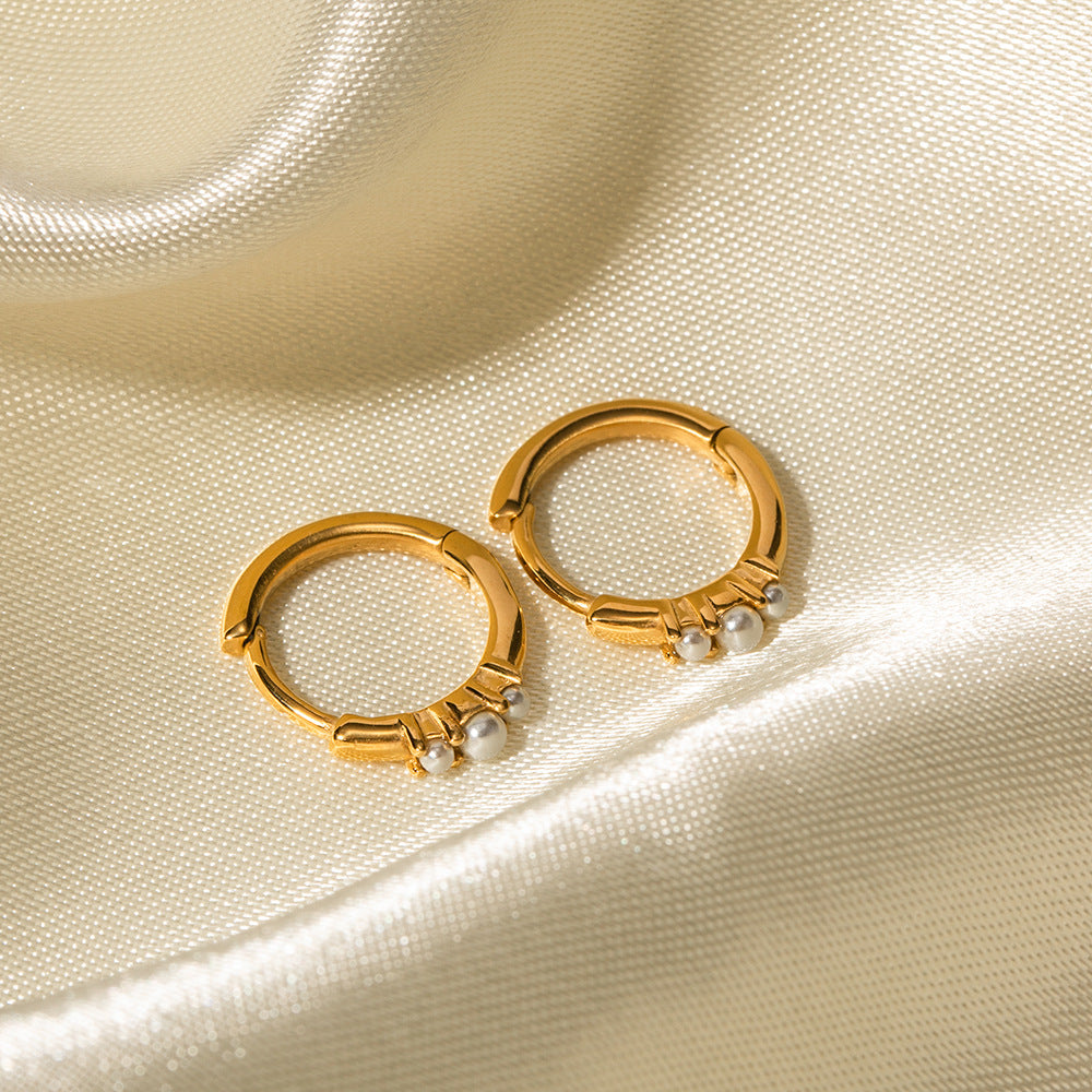 Geometric Circular Pearl Hoop Earrings for Women Stainless Steel Plated Trendy Jewelry