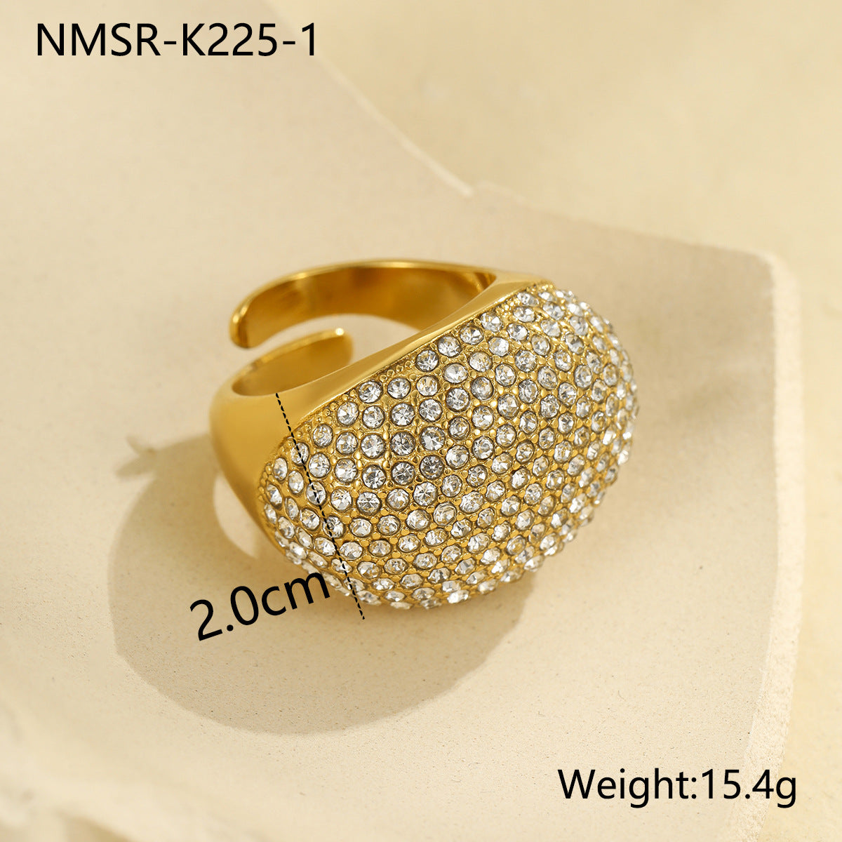 Anillo de lujo geométrico de acero inoxidable con incrustaciones de pedrería para mujer, accesorio de moda de alta gama galvanizado