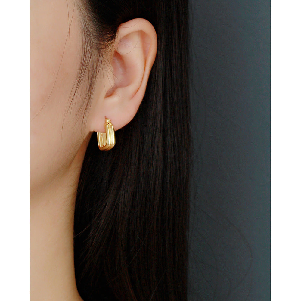 Minimalist 925 Sterling Silver Plated Double-Layer Square Geometric Hoop Earrings for Women