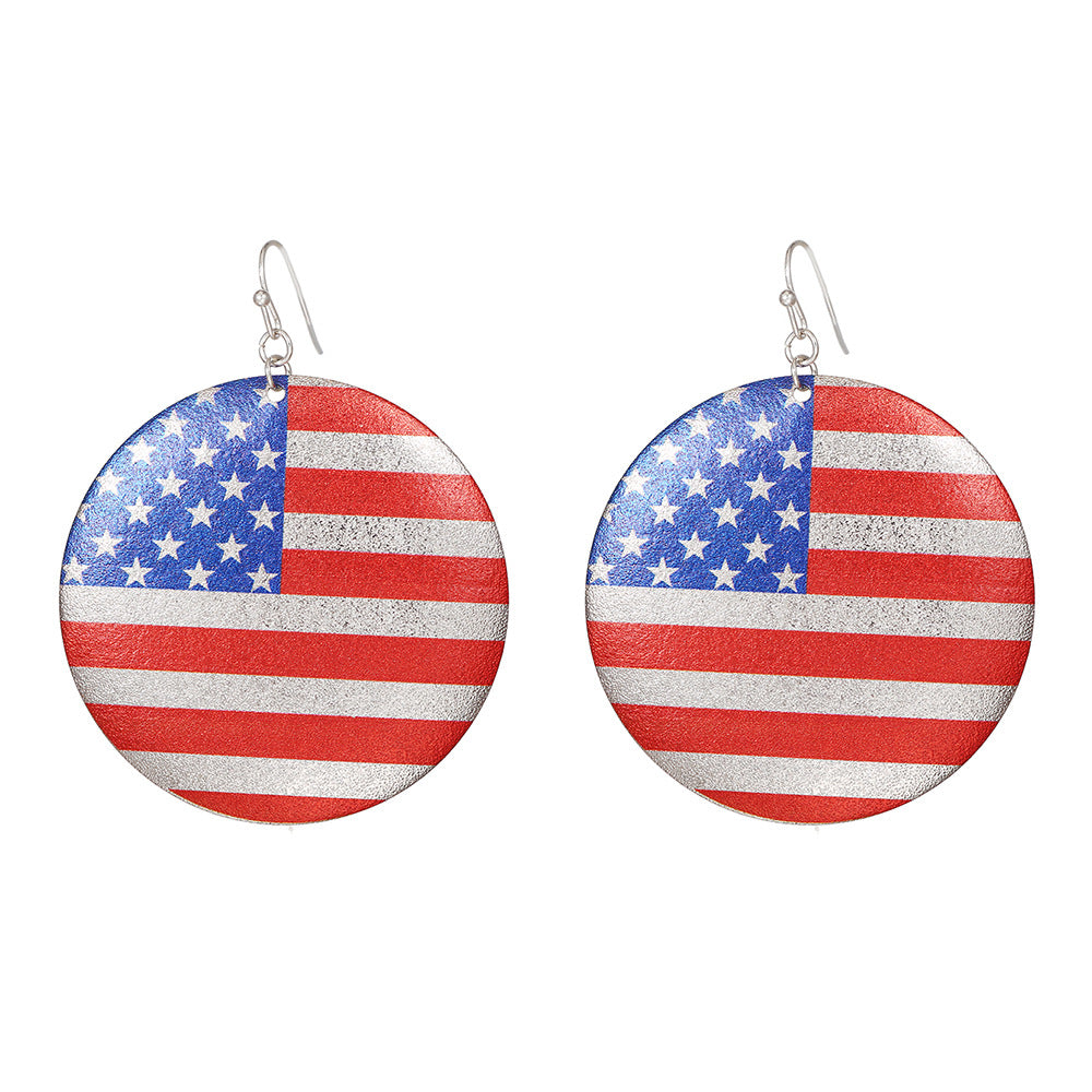 Rhinstone Plated Alloy Round Square USA Flag Stud Earrings with Stainless Steel Posts