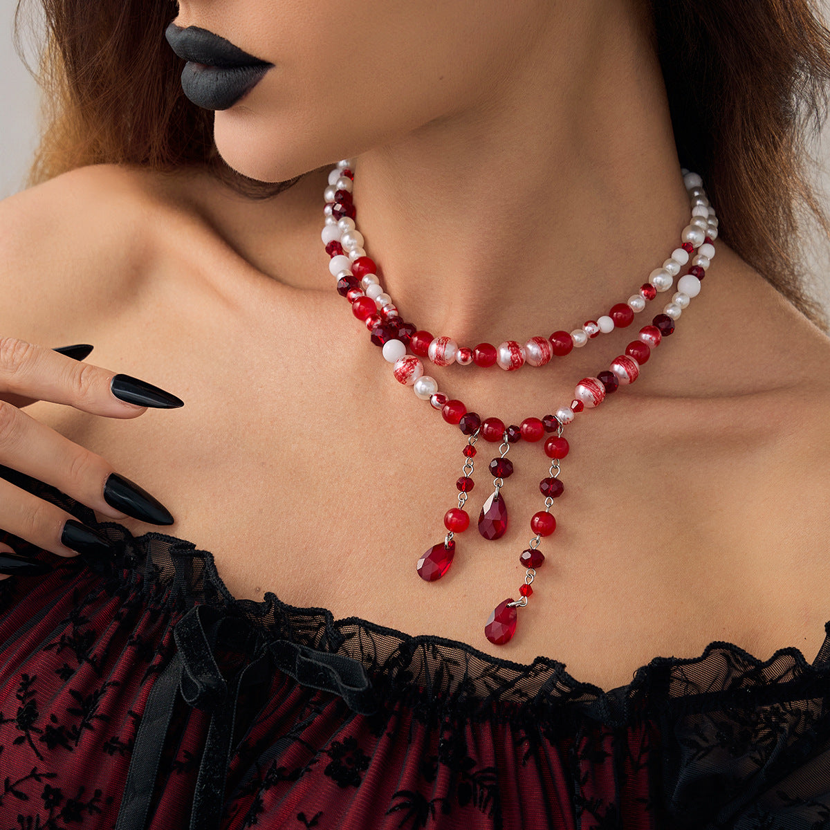 Collar Pendiente Bohemio de Borlas de Múltiples Capas con Perlas de Imitación y Acentos de Diamantes de Imitación para Mujer