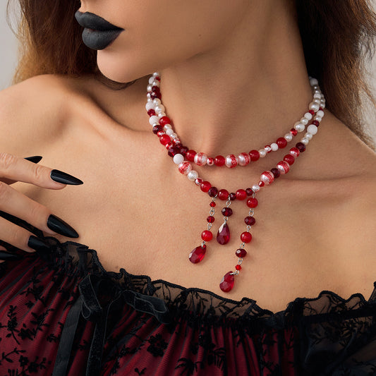 Collar Pendiente Bohemio de Borlas de Múltiples Capas con Perlas de Imitación y Acentos de Diamantes de Imitación para Mujer