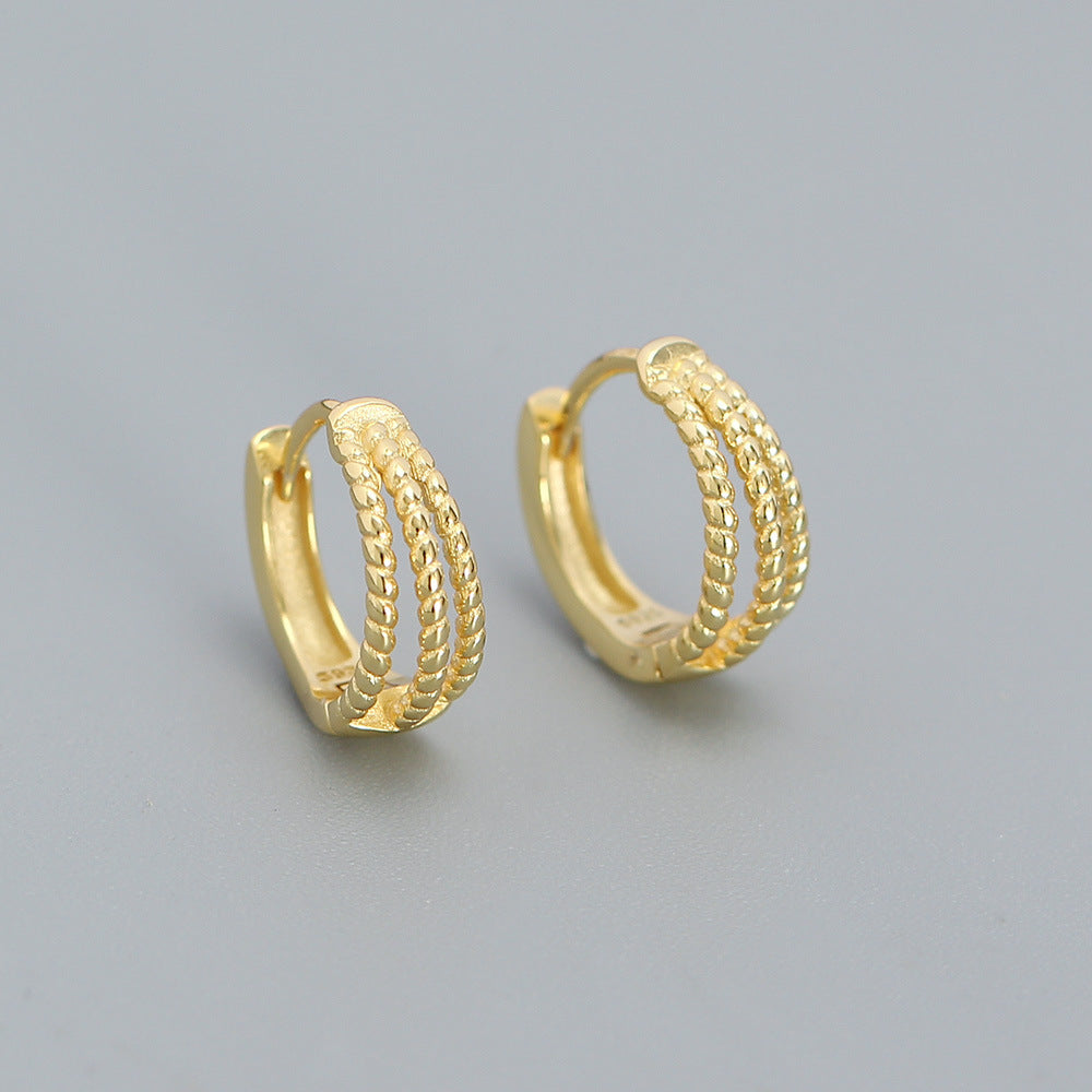 Elegant 925 Sterling Silver Geometric Triple Layer Rope Hoop Earrings for Women