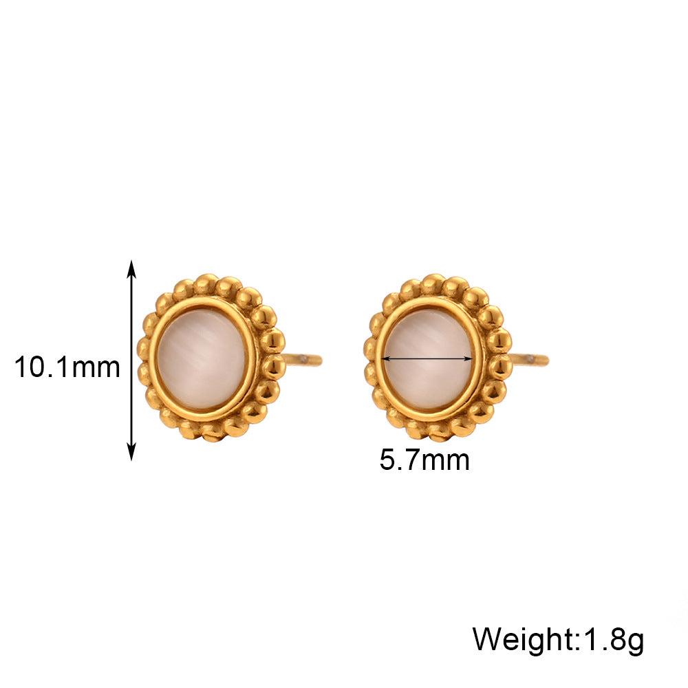 Fashion Minimalist Luxury 18K Gold Plated Stainless Steel Geometric Sun Cat's Eye Stud Earrings for Women