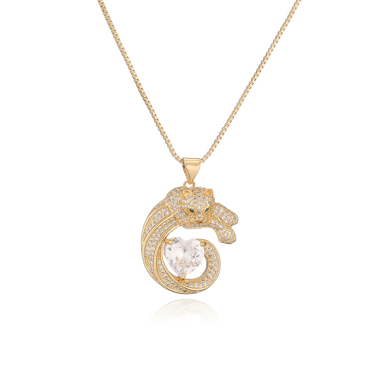 Collana Pendente Leopardo Minimalista da Donna con Base in Rame Placcata Oro 18K e Intarsio di Zirconi