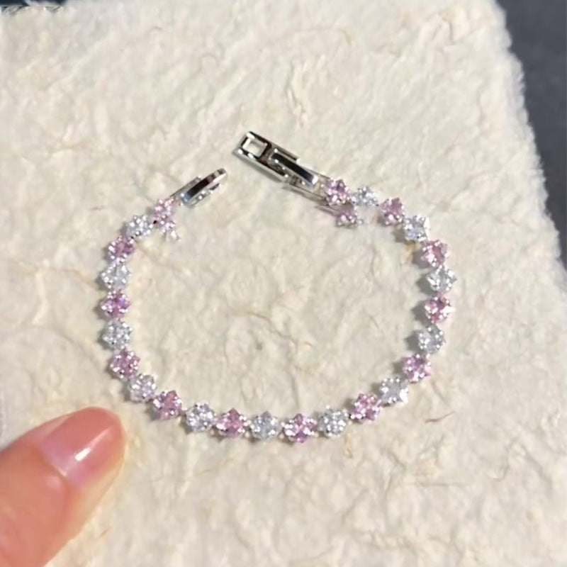 Bracciale da donna minimalista ed elegante in rame, con zirconi, design geometrico e stile lussuoso