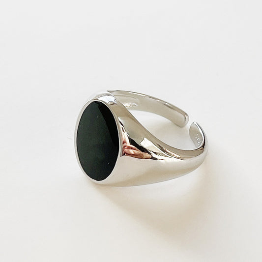 Vintage Minimalist 925 Sterling Silver Polished Drip Oil Oval Open Ring for Women