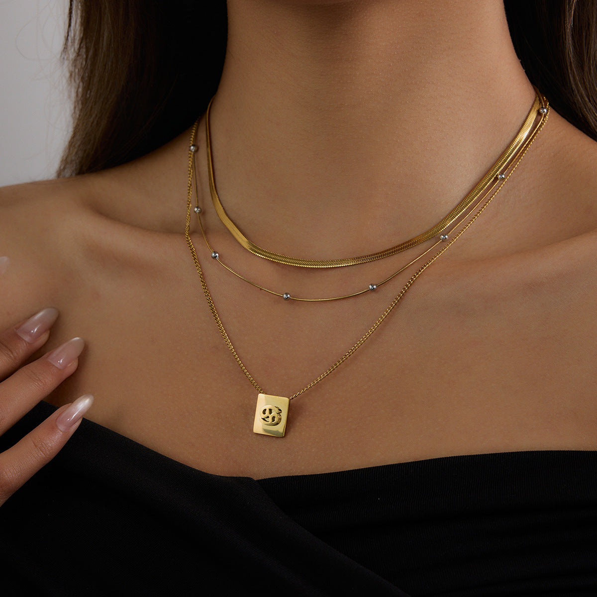 Minimalist Elegant Geometric Square Stainless Steel Plated Necklace for Women