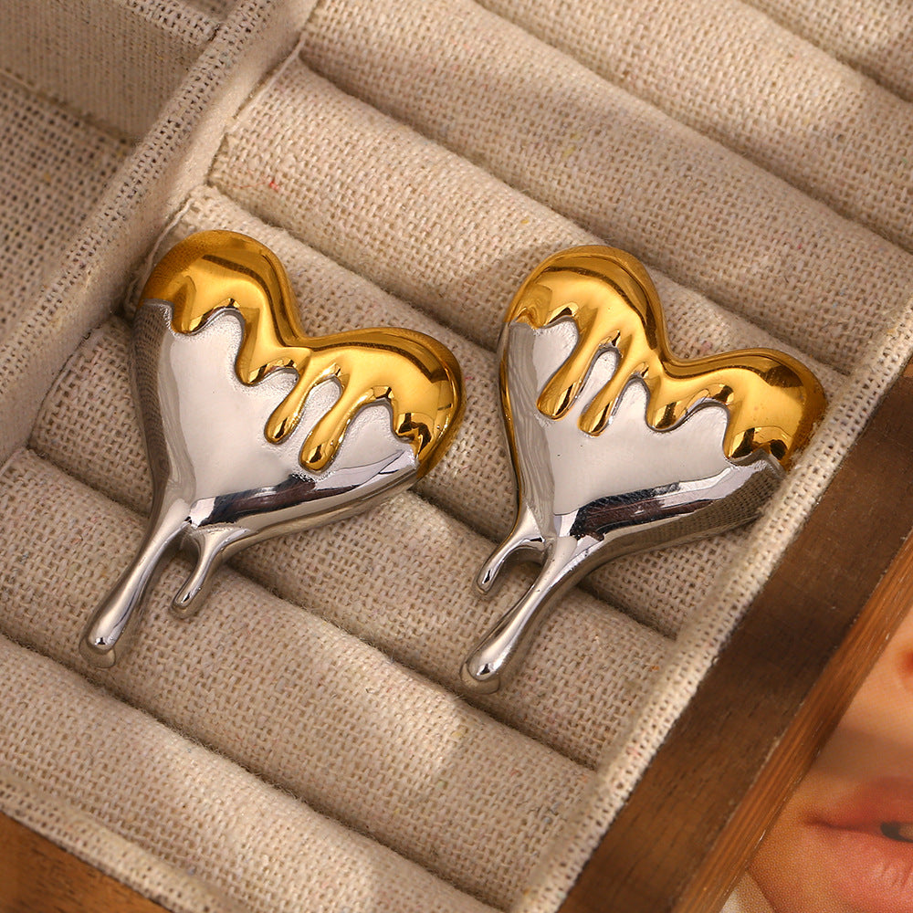 Orecchini da donna minimalisti in acciaio inossidabile a forma di cuore con placcatura in oro 18 carati