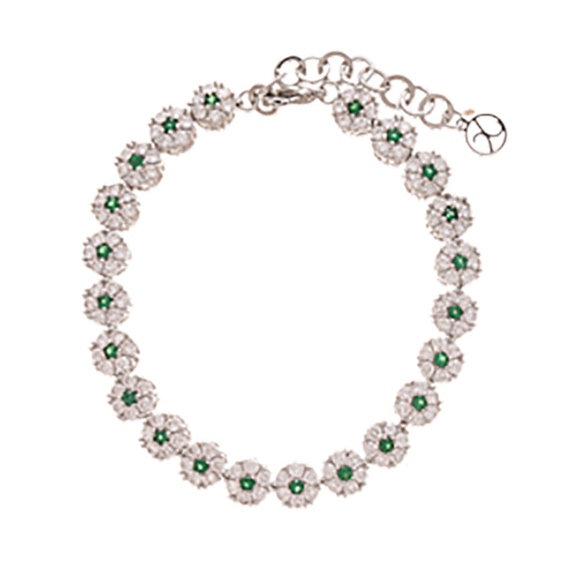 Luxury Sweet Floral Brass Inlaid Cubic Zirconia Bracelet for Women