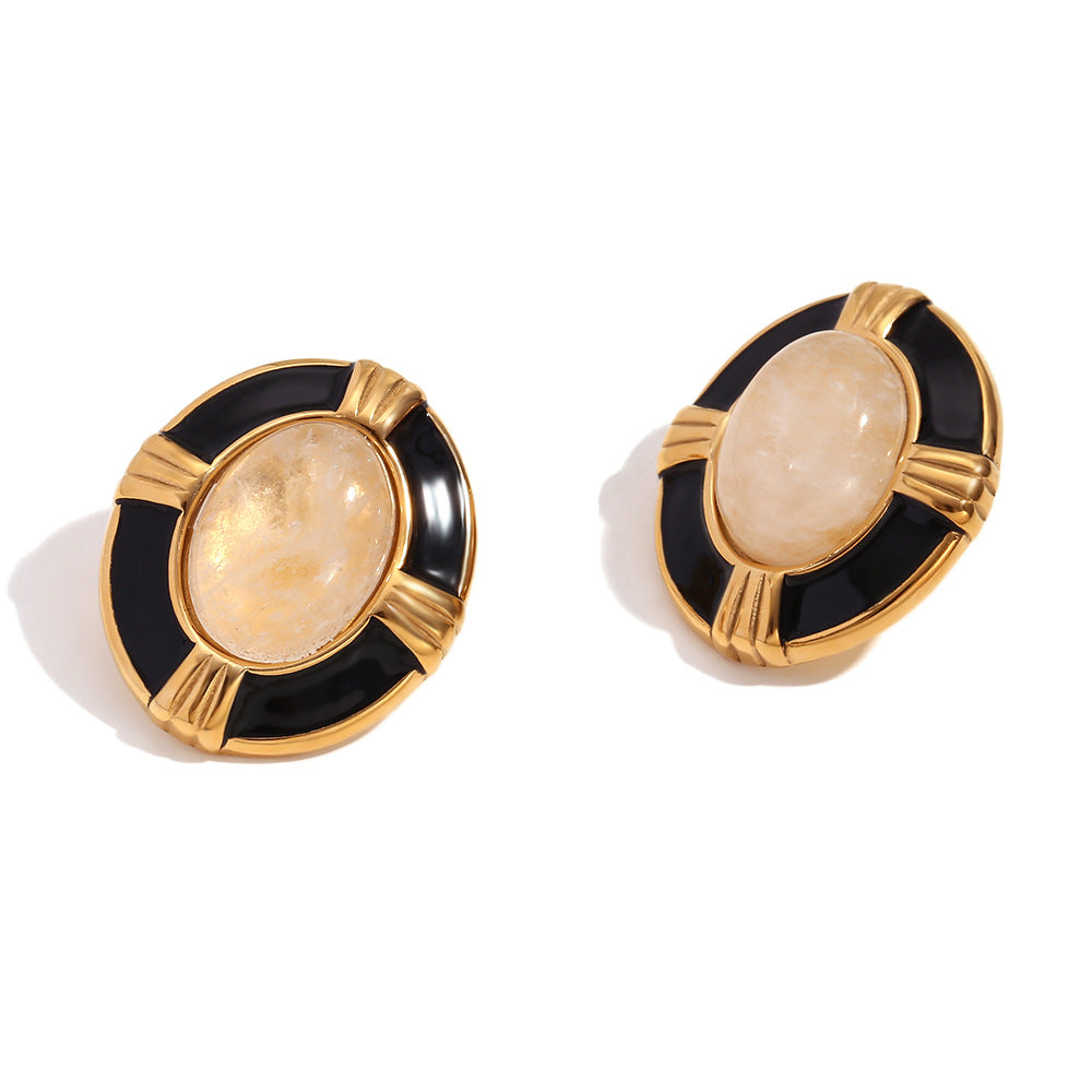 Orecchini da donna alla moda minimalistici a croce ovale in acciaio inossidabile con placcatura in oro 18K