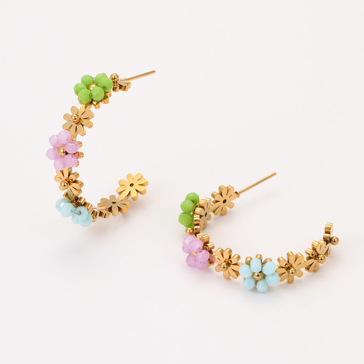 Pendientes de aro de acero inoxidable con forma de margaritas de moda para mujer, con acabado chapado, diseño floral elegante