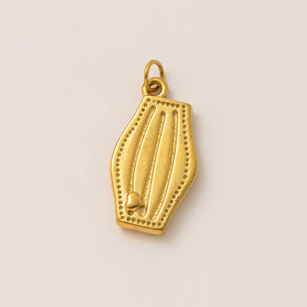 Colgante de barra con diseño de llave de acero inoxidable bañado en oro de 18 quilates de estilo vintage para mujer