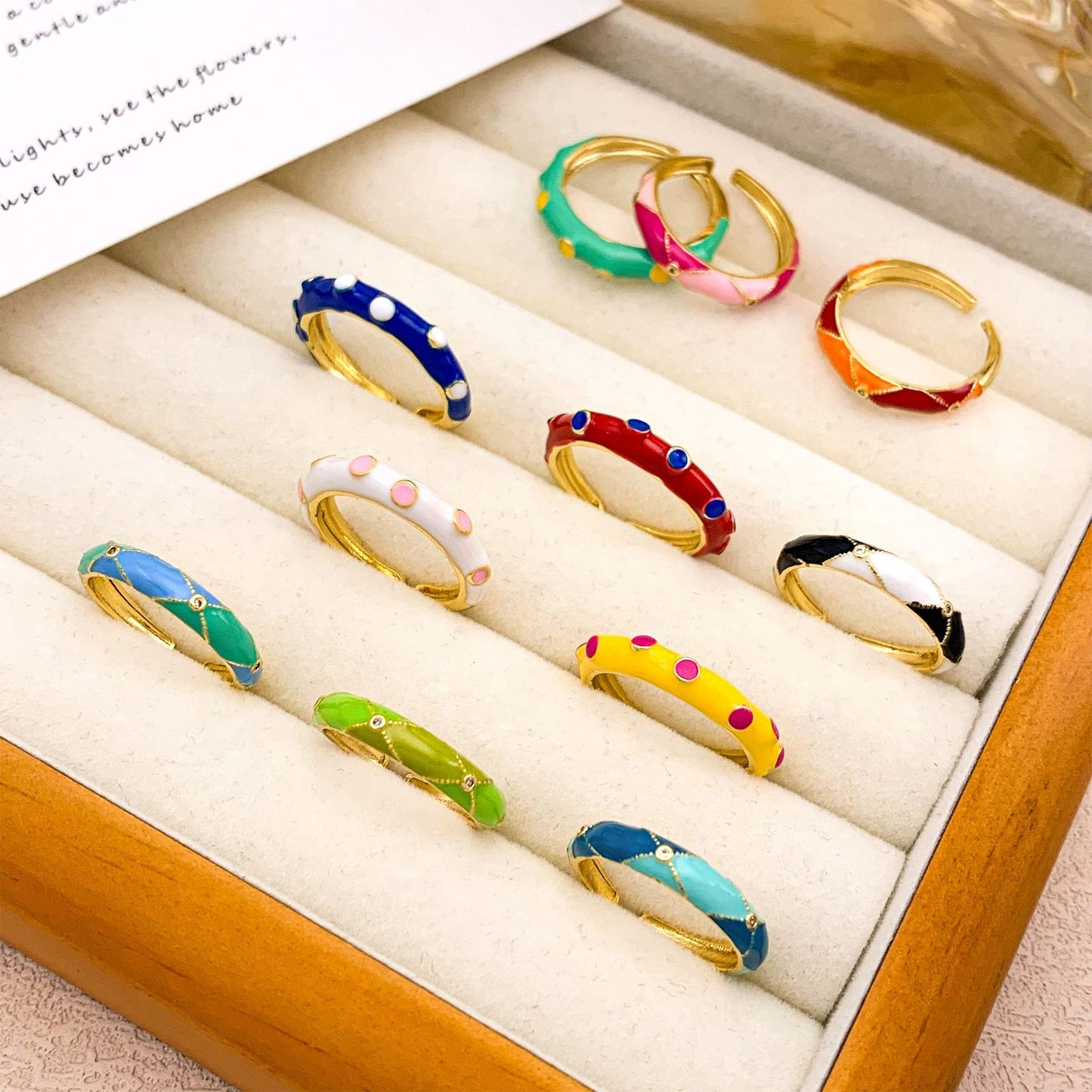Sweet Geometric Checkered Alloy Drip Oil Plated Adjustable Ring for Women