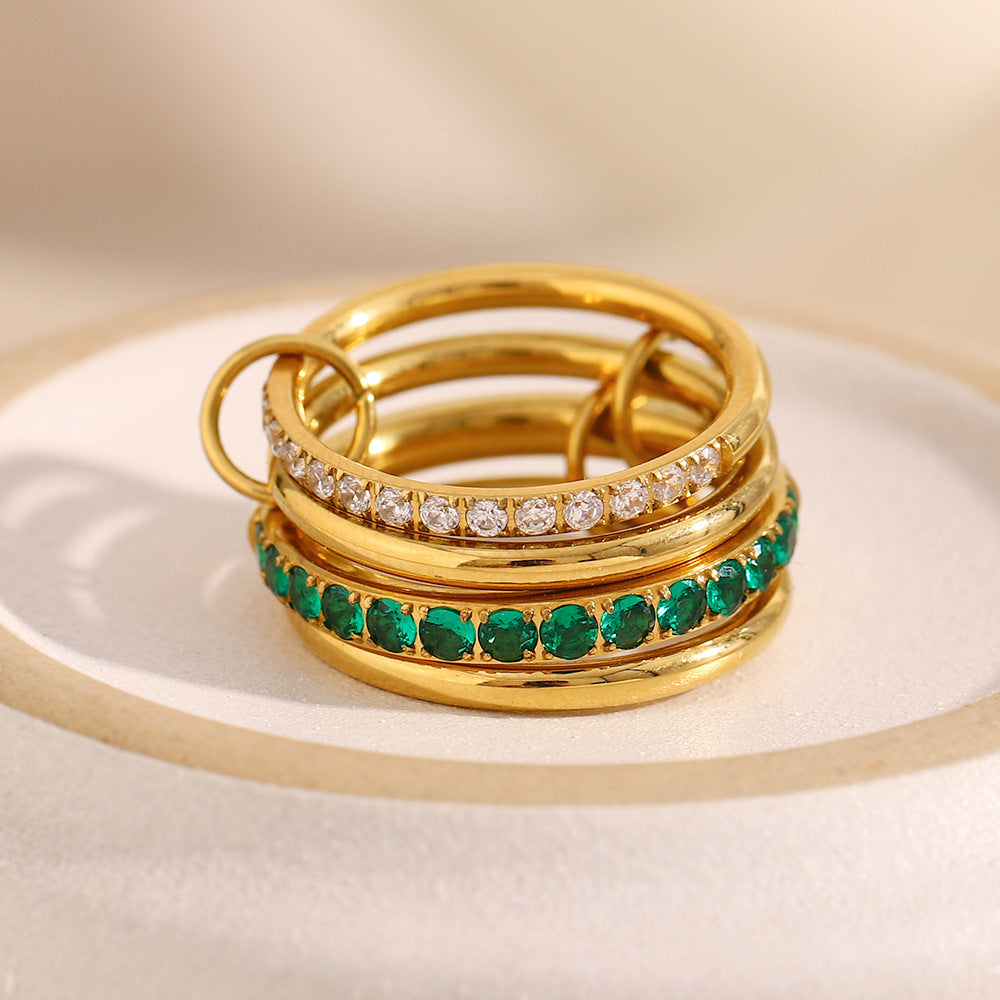 Vintage-Inspired Geometric Stainless Steel Ring Set with 18K Gold Plating for Women
