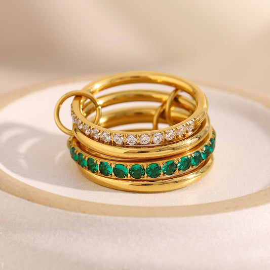 Vintage-Inspired Geometric Stainless Steel Ring Set with 18K Gold Plating for Women