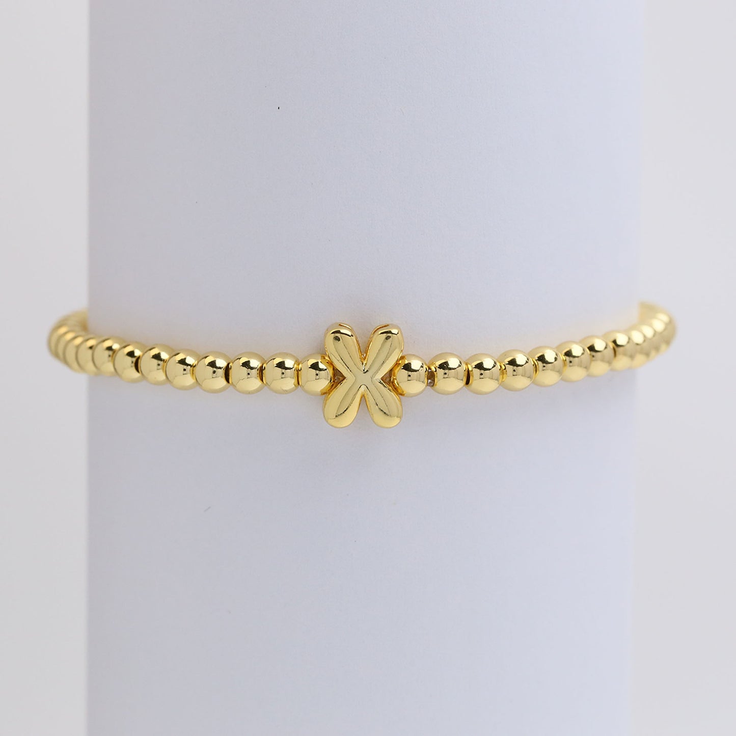18K Gold Plated Brass Letter Hematite Bead Stretch Bracelet for Women