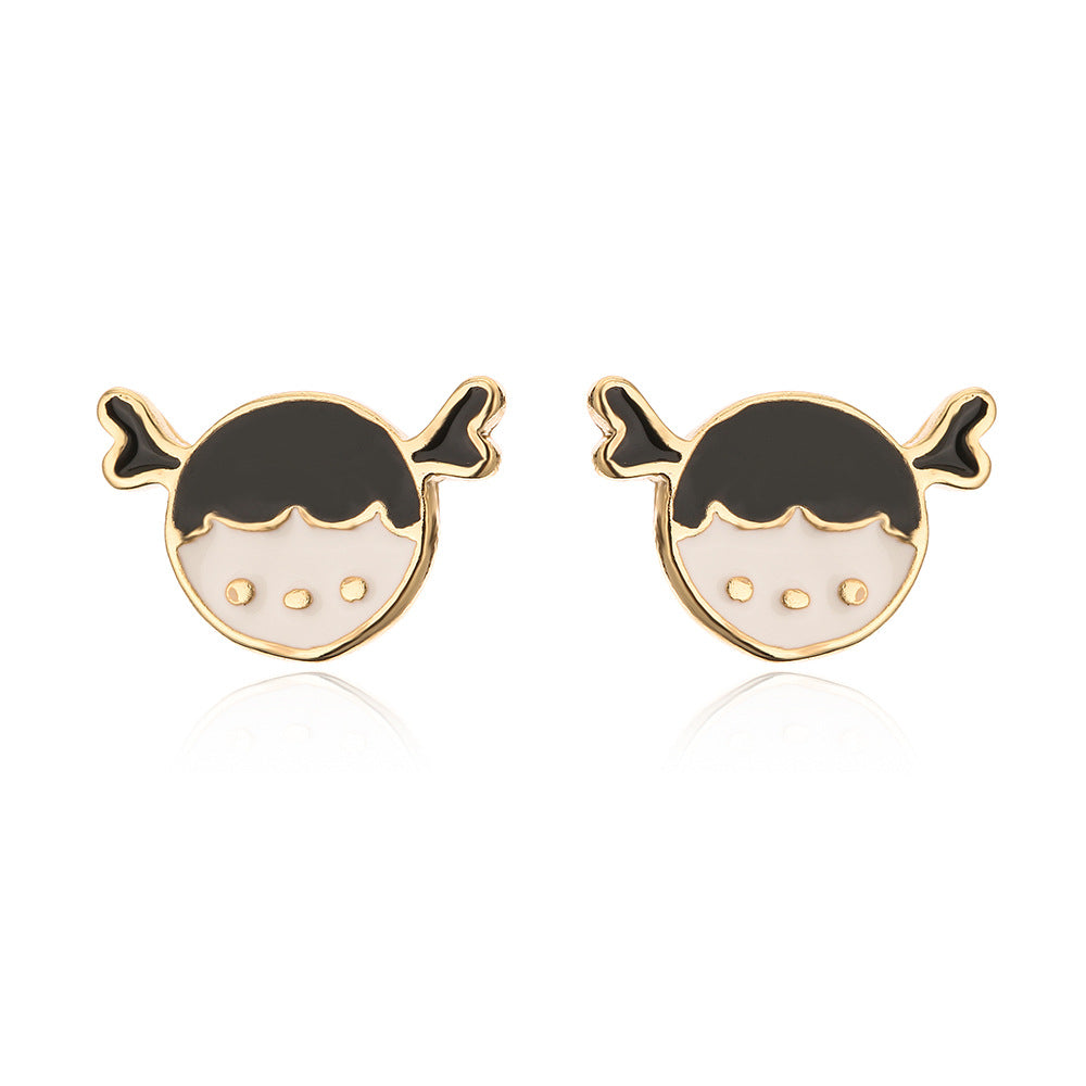 Cute Minimalist Geometric Fish-Shaped Copper Earrings with 18K Gold Plating and Zircon Inlay