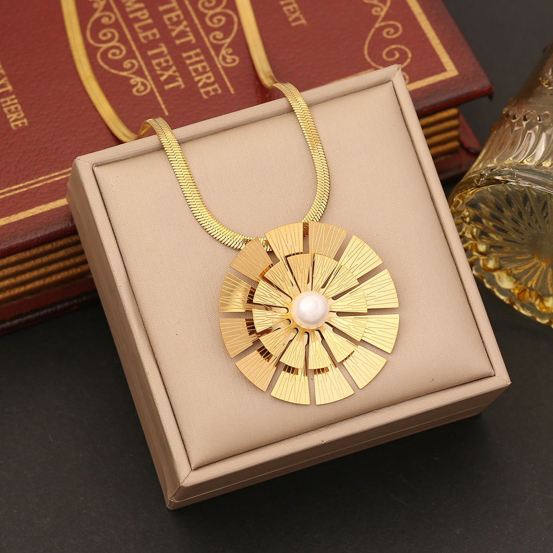 Geometric Round Pendant Necklace for Women in Stainless Steel with Plated Finish
