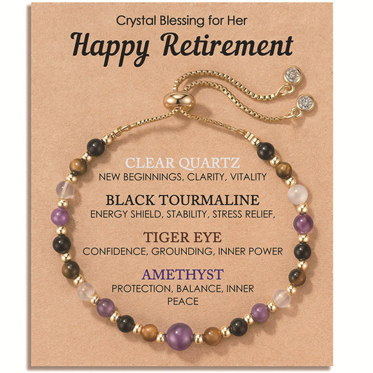 Geometric Round Natural Gemstone Adjustable Bracelet for Women