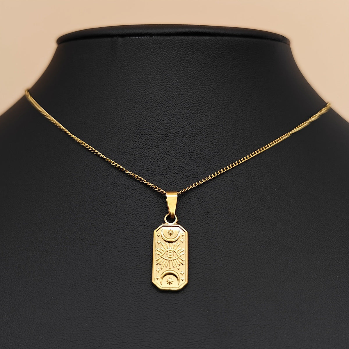Minimalist Evil Eye Pendant Necklace in Stainless Steel with Vacuum Plating, Geometric Design