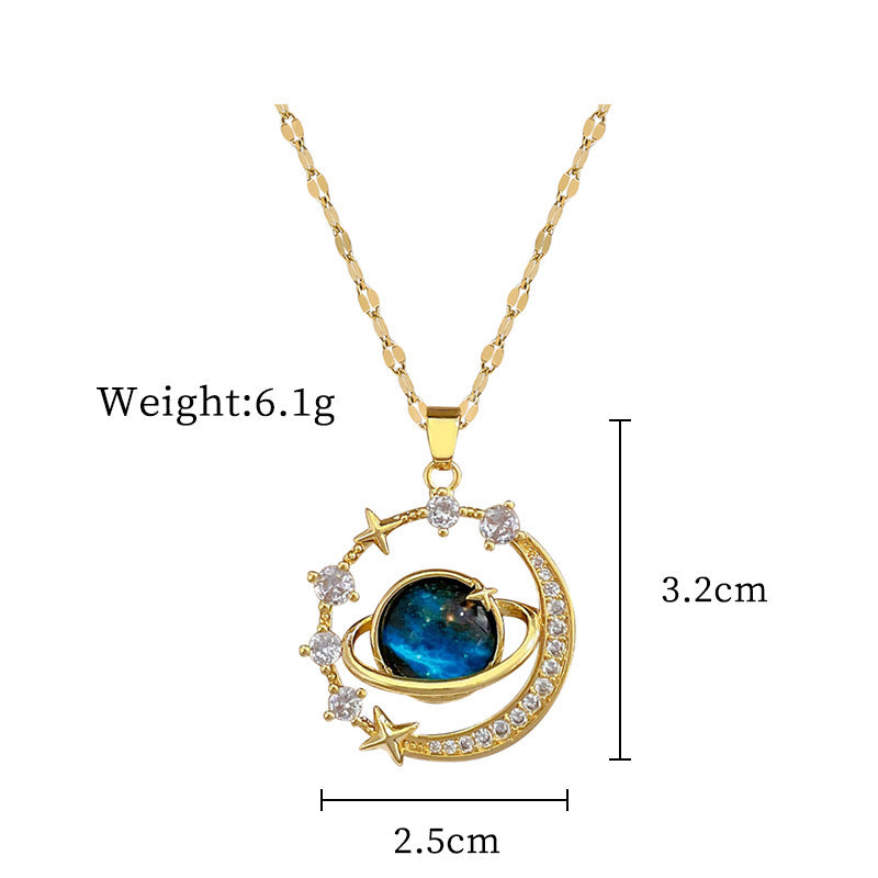 Collana Geometrica con Cielo Stellato da Donna con Strass Micro-Incastonati in Acciaio al Titanio, Stile Dolce, Fresco e Minimalista