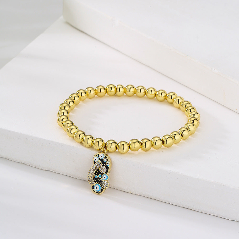 Minimalist Geometric Pendant Bracelet for Women with 18K Gold Plated Copper Beads and Enamel Zirconia Slipper Charm