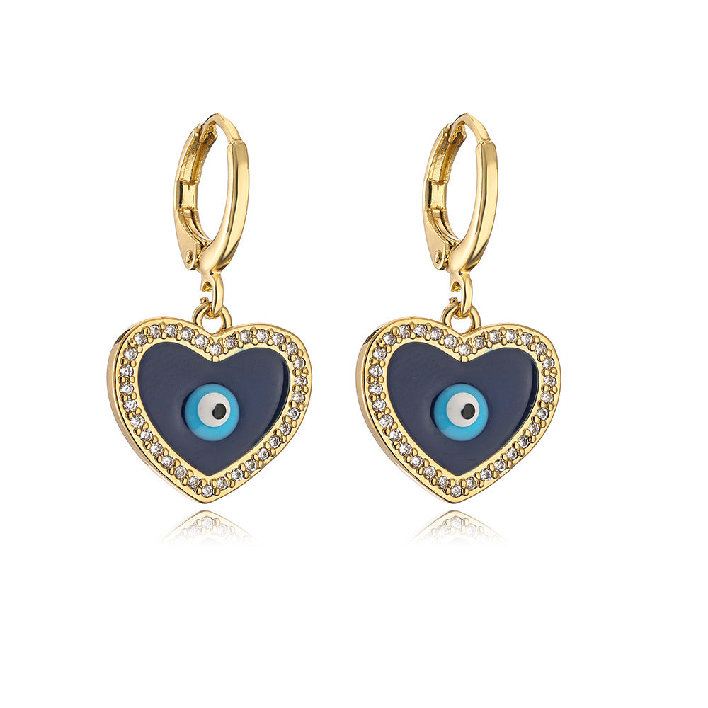 Geometric Blue Eye Earrings for Women with Copper Base Plated in 18K Gold and Enamel Finish