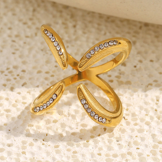 Anillo de Acero Inoxidable Geométrico Minimalista con Baño de Oro de 18K, Banda Abierta Ajustable para Mujer