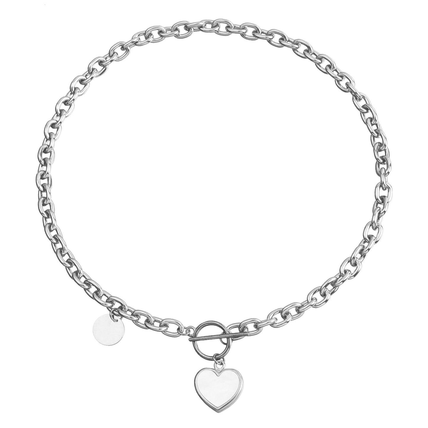 Minimalist Geometric Pendant Necklace for Women with Alloy Heart Charm and Electroplated Finish on Chunky Aluminum Chain