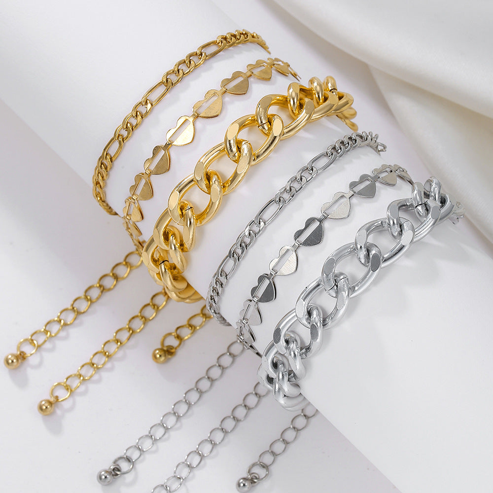 Hip-hop Geometric Heart Round Alloy Plated Bracelet Choker Set for Unisex