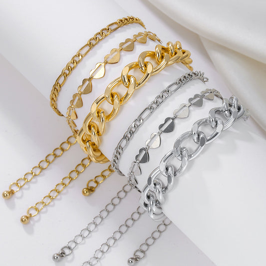 Hip-hop Geometric Heart Round Alloy Plated Bracelet Choker Set for Unisex