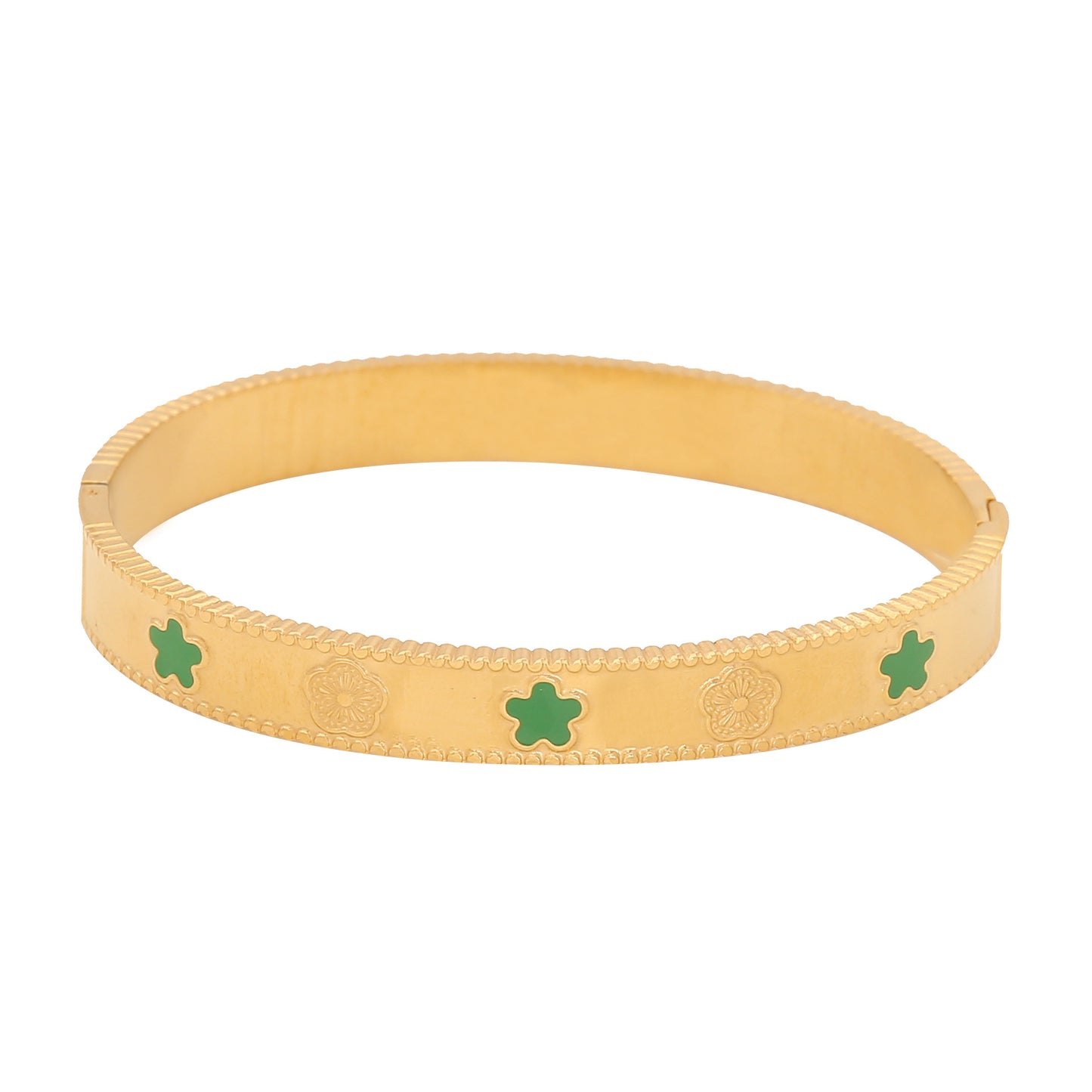 Fashion Stainless Steel Bracelet with Five-Leaf Clover Floral Design Electroplated for Women