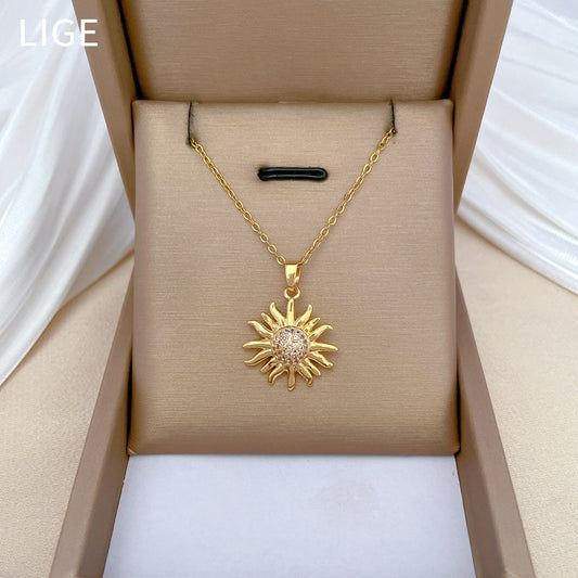 Sunflower Pendant Necklace Luxury Titanium Steel Geometric Pendant Necklace for Unisex