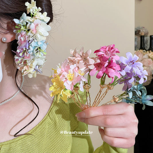 Elegant Floral Hairpin in Fabric Material with Handcrafted Detailing for Women Modern Minimalist Style