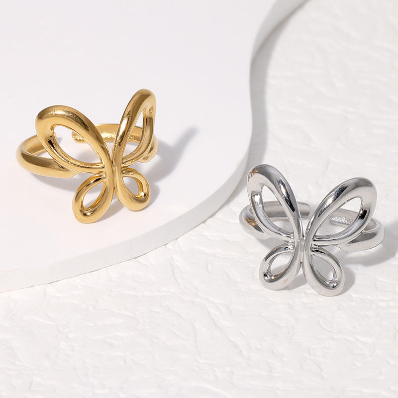 Minimalist Butterfly-Shaped Titanium Steel Adjustable Ring for Women with Plated Finish