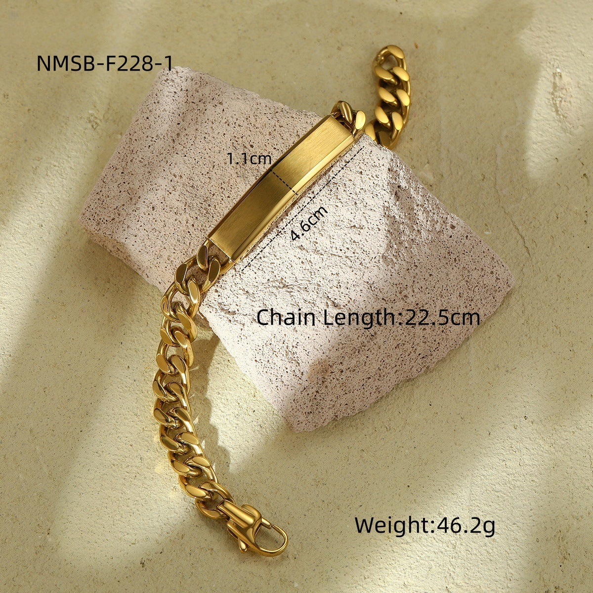 Pulsera de barra con dije DIY grabada con láser, geométrica, de acero de titanio chapado en oro de 18 quilates PVD para unisex