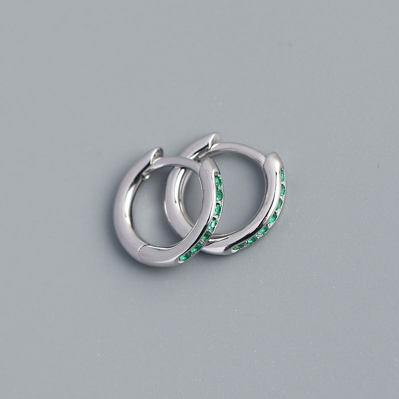 Minimalist Geometric Round Circle S925 Sterling Silver Stud Earrings with Paved Rhinestones