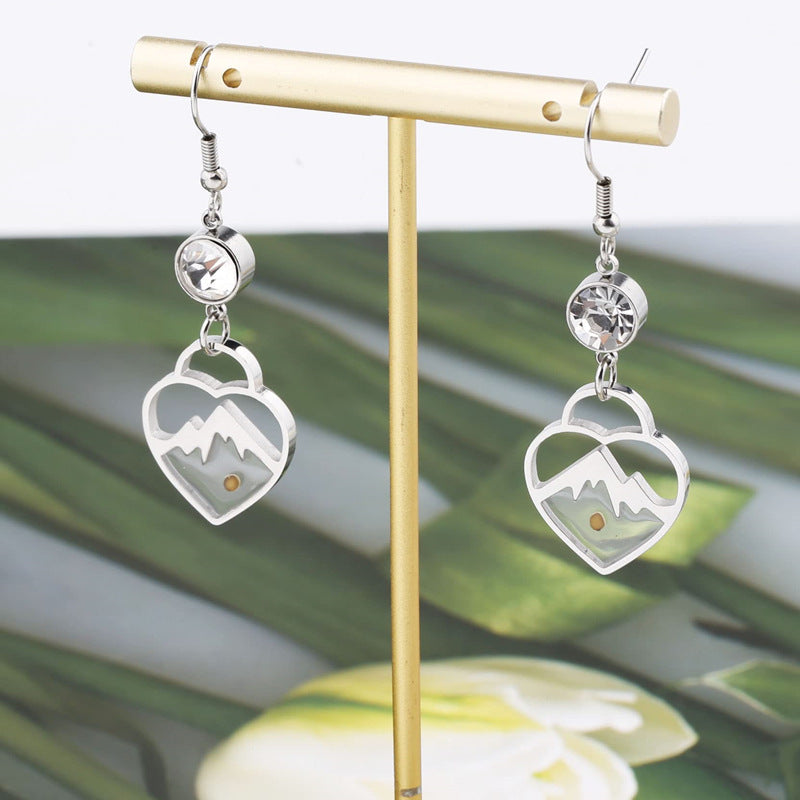 Pendientes de acero inoxidable en forma de corazón con acabado chapado para mujer, joyería de abalorios