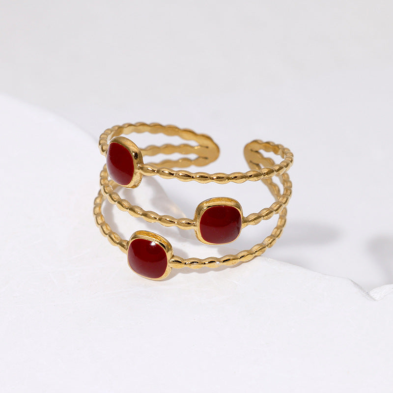 Minimalist Geometric Stainless Steel Open Ring with 18K Gold Plating for Women