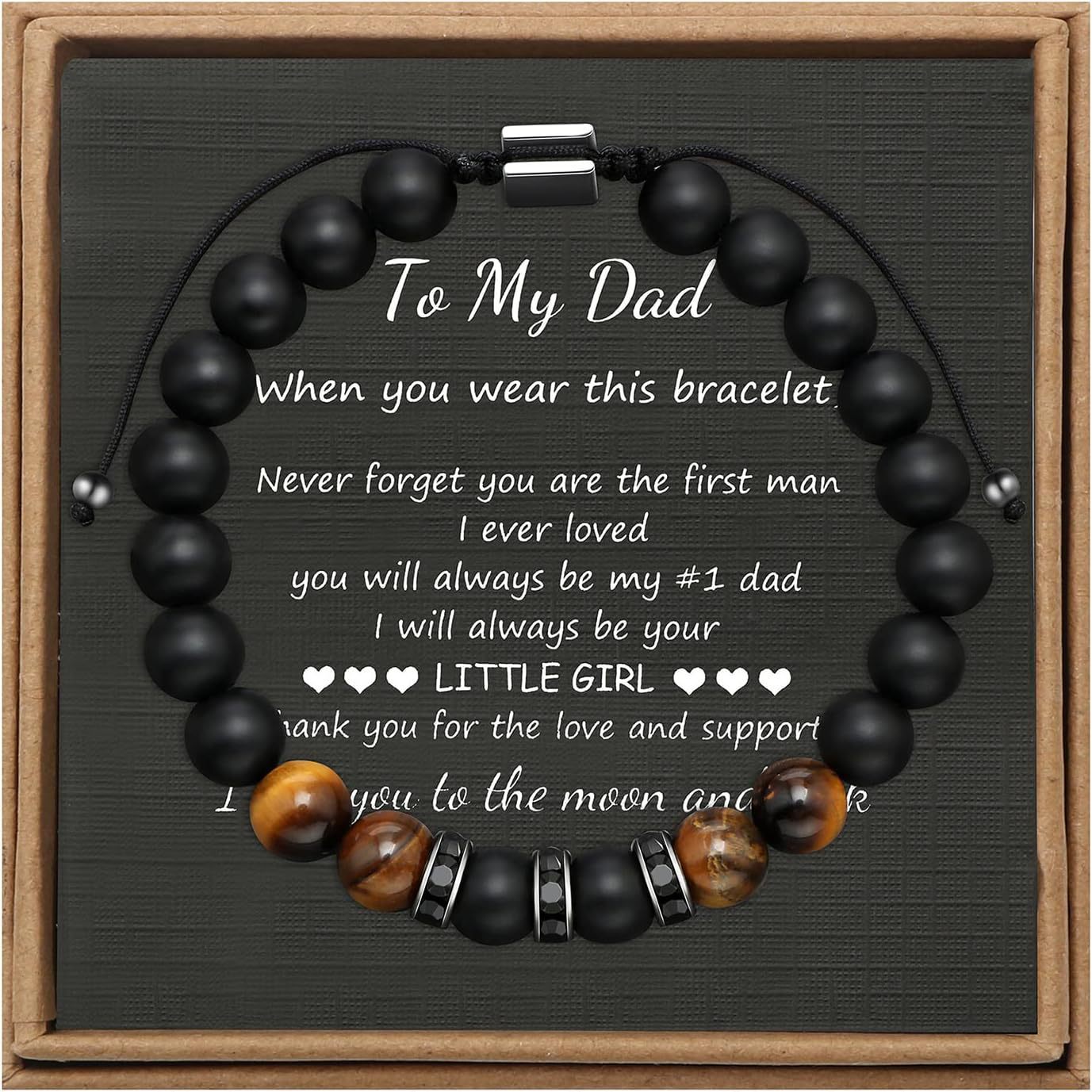 Men's Geometric Tiger's Eye Beaded Bracelet Adjustable Double Layer Handmade Gift